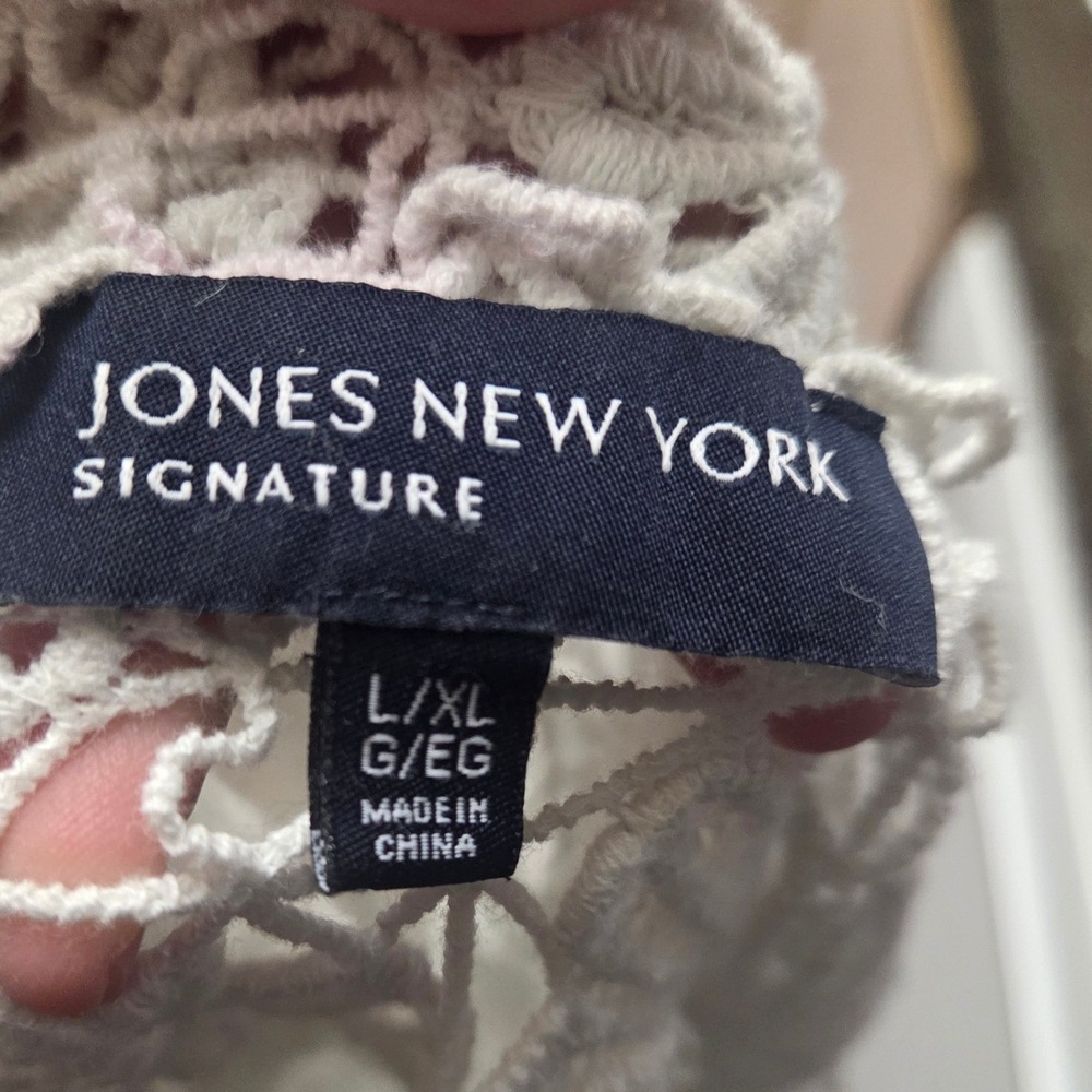 Jones New York Signature White Crochet Lace Tie-Front Cardigan Boho Floral L - Picture 5 of 5